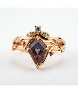 14K Kite Cut Alexander Engagement Leaf Ring Set Nature Inspired Design Wedding - $400.00 - $1,200.00