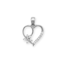 Women&#39;s Girls .925 Sterling Silver Cubic Zirconia Heart With Butterfly Pendant - £49.20 GBP