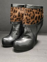 Fendi Italy Leopard Print Black Leather Booties Sz Eu 38.5 - £196.94 GBP