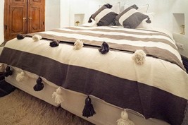 White Dark Gray handmade moroccan blanket, Berber blanket, Cotton blanket - £117.72 GBP