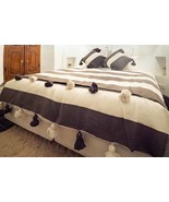 White Dark Gray handmade moroccan blanket, Berber blanket, Cotton blanket - $149.00