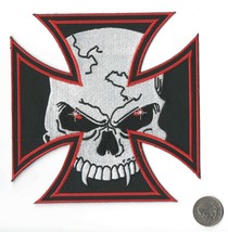 Iron / Maltese Cross With Vampire Skull Iron On Sew On Embroidered Patch 6&quot;x 6&quot; - £7.84 GBP
