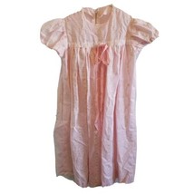 Vtg 1960 70s Girls Sz 5-6 Full Length Dress Light Pink Floral Polka dot 30&quot; long - £18.64 GBP