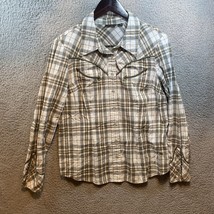 ALLEN B. Western Shirt Womens Size L Brown Plaid Pearl Snap Embellished ... - $10.80