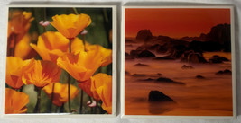 2 Ceramic Tile Coasters, California Poppies and Coastal Image by M&amp;J Photography - £10.48 GBP