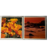 2 Ceramic Tile Coasters, California Poppies and Coastal Image by M&J Photography