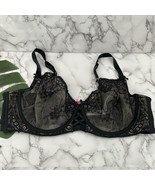 Cacique Unlined Balconette Underwire Bra Size 46 D Black Lace Sexy Sheer - $33.83 CAD