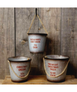 Set Christams Buckets in distressed metal - larger sizes - $58.00