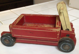 Vtg Small Wooden Toy Wagon 13” Chippy Red Rustic Farm Display Bears Plan... - $53.16