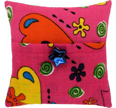 Tooth Fairy Pillow, Pink, Heart &amp; Flower Print Fabric, Blue Star Bead Trim, Girl - £3.91 GBP