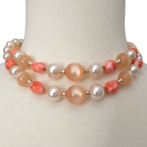 Multi Strand Moonglow Beaded Necklace Peach Faux Pearl Choker Adjusts Gold Tone - £15.86 GBP