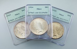 Plein De 3 PCGS Paix Dollars 1923-1925 Ogh MS64 Grand Lot - £494.27 GBP
