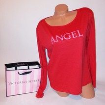 Victorias Secret Womens Shirt Size Small Red Long Sleeve &quot;ANGEL&quot; Sleep Shirt - £18.46 GBP