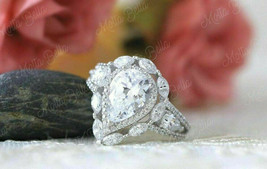 3Ct Pear Cut VVS1/D Diamond 14K White Gold Finish Double Halo Engagement Ring - £87.75 GBP