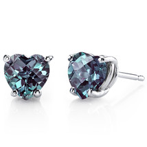 14K White or Yellow Gold Lab Created Alexandrite Heart Stud Earrings - £183.84 GBP