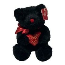 Wal-Mart 11&quot; Black Plush Faux Deluxe Mink Teddy Bear Heart Valentines w/Tags - £7.51 GBP