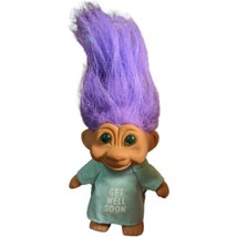 Troll Doll Vintage 1991 Tn&#39;t Get Well Soon Purple Hair Troll In Hospital Gown - £9.94 GBP