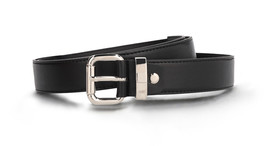 Womens vegan belt black apple skin fashion elegant square silver buckle ... - $55.27