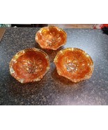 Lot 3 Vintage Marigold Carnival Glass  Roses Pattern Ruffle Edge 5&quot; Berr... - $552.33 MXN