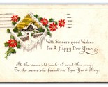 Cabin Scene Poinsettia Blossoms Happy New Year DB Postcard S6 - $2.92