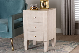 Easton Modern Beige Faux Shagreen 3-Drawer End Table - $259.00