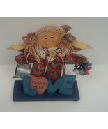 Country home decor love grows here wood angel cloth dress figurine - $19.75