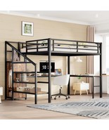 Full Size Metal Loft Bed w/ Desk, Wardrobe, LED &amp; Charging Station - $11,235.11 MXN
