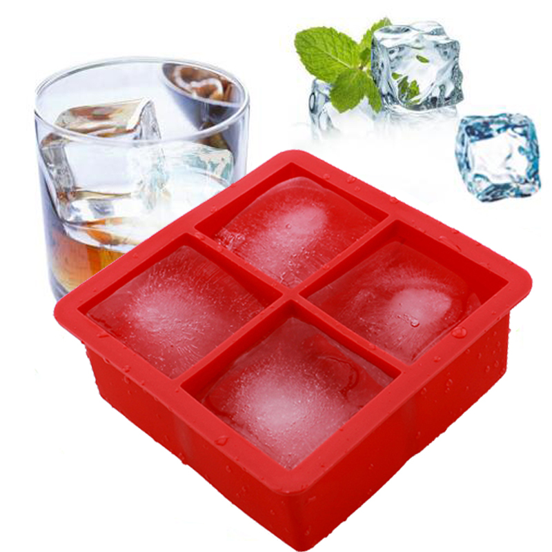 Sqaure Silicone Ice Cubes Mould Tray with Lid 4 Compartment