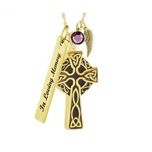 Celtic Cross Gold Cremation Pendant Urn - Love Charms™ Option - £47.65 GBP