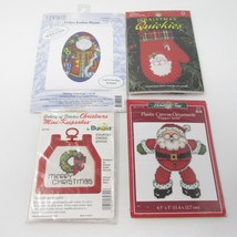 Christmas Cross Stitch Ornament Kit lot of 3 + 1 Card Santa Mitten Wreat... - $15.99