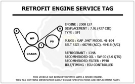 2008 LS7 7.0L Corvette Retrofit Engine Service Tag Belt Routing Diagram Decal - $14.95