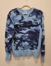 Champion Authentic Crew Neck Sweatshirt Small Blue Camo Pullover Classic Retro - £19.08 GBP