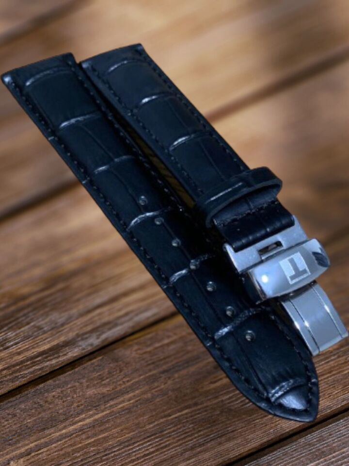 Tissot Black 18mm DEPLOYMENT Leather Strap in Black - $41.31