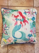 Accent Pillow Mermaid Watercolor, 15&quot; x 15&quot; Reversible ~ one corner damaged - £23.67 GBP