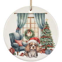 Cute Cavalier King Puppy Dog Santa Hat Christmas Ornament Ceramic Gift Decor - £11.83 GBP