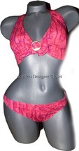 NWT GOTTEX designer swimsuit bikini 8 electric pink $200 Israel sexy halter 2 PC - £57.36 GBP