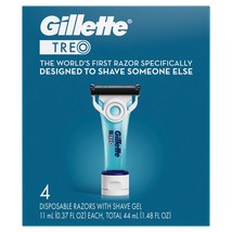 Gillette Treo Razor and Shave Gel Travel Disposables, Caregiver Use, Box of 4 - £8.57 GBP