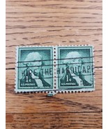 US Stamp George Washington 1c Used Green Strip of 2 &quot;Hire the Handicapped&quot; - $27.44 MXN