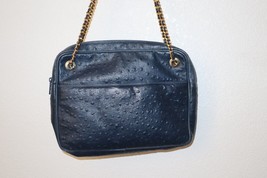 Susan Gail Navy Blue Leather Gold Chain Straps Shoulder Bag Bellido Spain Vtg - £22.41 GBP