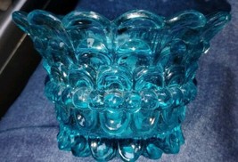 Votive Candleholder/Trinket Dish Turquoise Basket Shaped Glass Beaded Sc... - £23.32 GBP