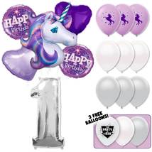 Enchanted Lilac Unicorn Birthday Deluxe Balloon Bouquet - Silver Number 1 - £24.67 GBP