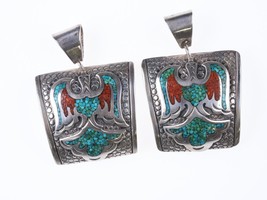 2 c1970&#39;s Navajo Sterling chip inlay bird pendants - £130.41 GBP