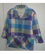 SERENGETI LADIES LINED BUTTON 100% COTTON PLAID JACKET-XL-NEW-3/4 SLEEVE... - $22.00