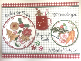 Christmas Placemats Cookies Cocoa for Santa Set of 4 Vinyl Reindeer Treats - £28.36 GBP