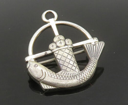 CREED 925 Sterling Silver - Vintage Fish &amp; Bread Christian Brooch Pin - BP9331 - £34.58 GBP