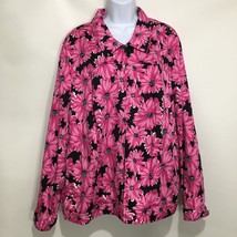 Laura Ashley Woman 2X Hot Pink Black Beaded Cotton Lined Zip-Front Jacket - £37.29 GBP