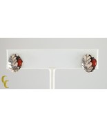 Sterling Silver Screw On Huggie Coral Leaf Earrings Vintage Navajo - $130.68