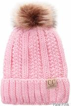 Pale Pink - Beanie Hat Toddler Kids Genuine Ages 2-7 Sherpa Lining Pom Knit - £23.61 GBP