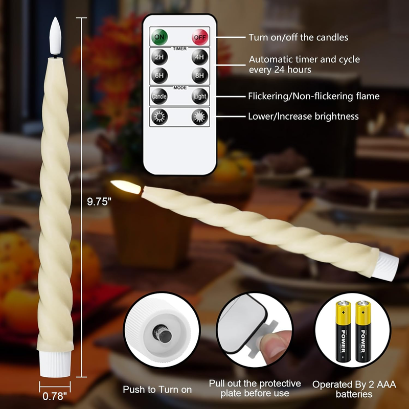 Eldnacele Flameless Flickering Taper Candles with Remote and Timer, Battery Oper Item image 2