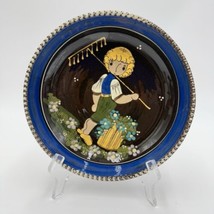 Hugo Kohler Biel Swiss Art Pottery Painted Swiss Folk Art 8&quot; Plate Boy Figurine - $58.50